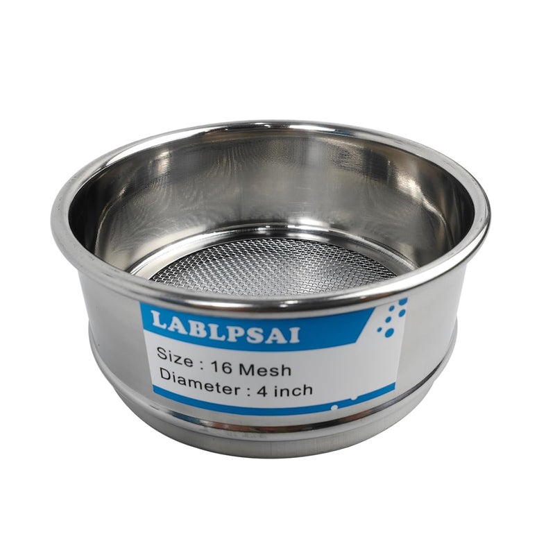 LABLPSAI 16 Mesh Lab Sieves 4" Diameter 304 Stainless Steel Wire Cloth Test Sieve for Industrial Laboratory Home - Image 1
